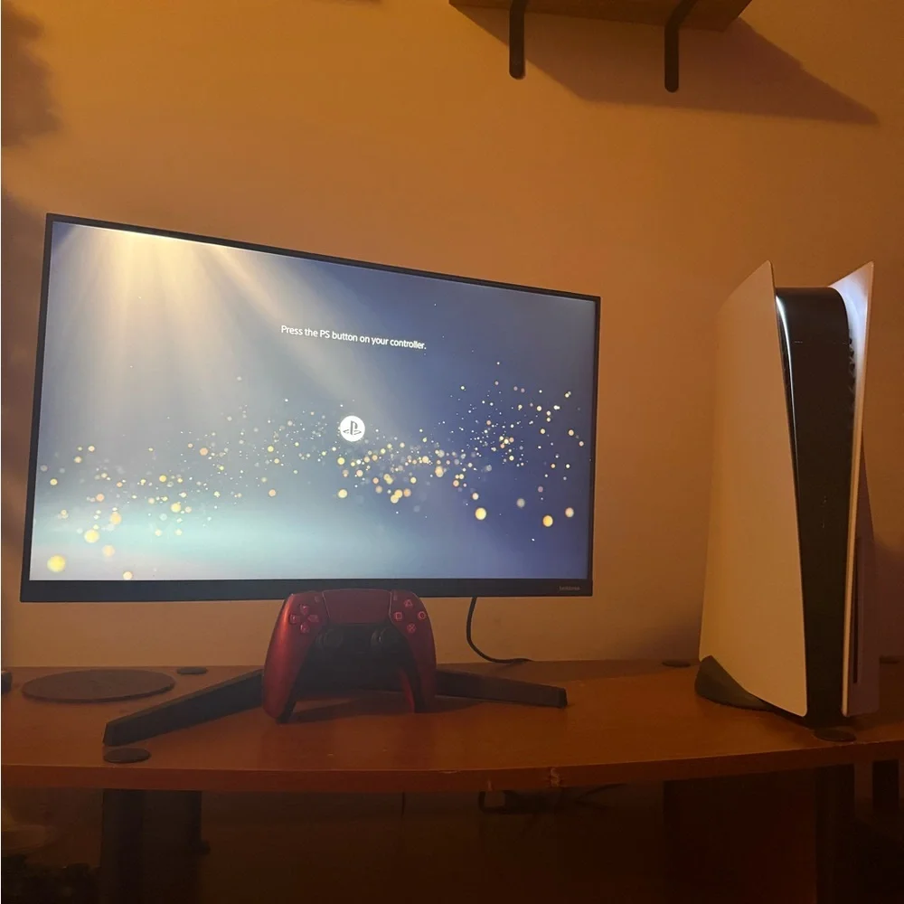 Sony PlayStation Console with Monitor & Red Controller